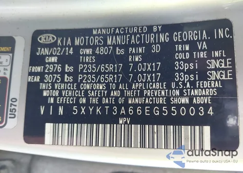 2014 Kia Sorento Lx из США, поврежденный, VIN 5XYKT3A66EG550034
